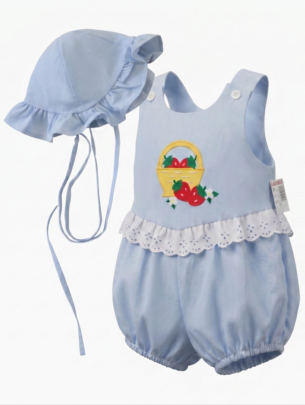 Vintage Lazarus Bubble Bloomer Sunsuit With Sunhat Strawberry Basket